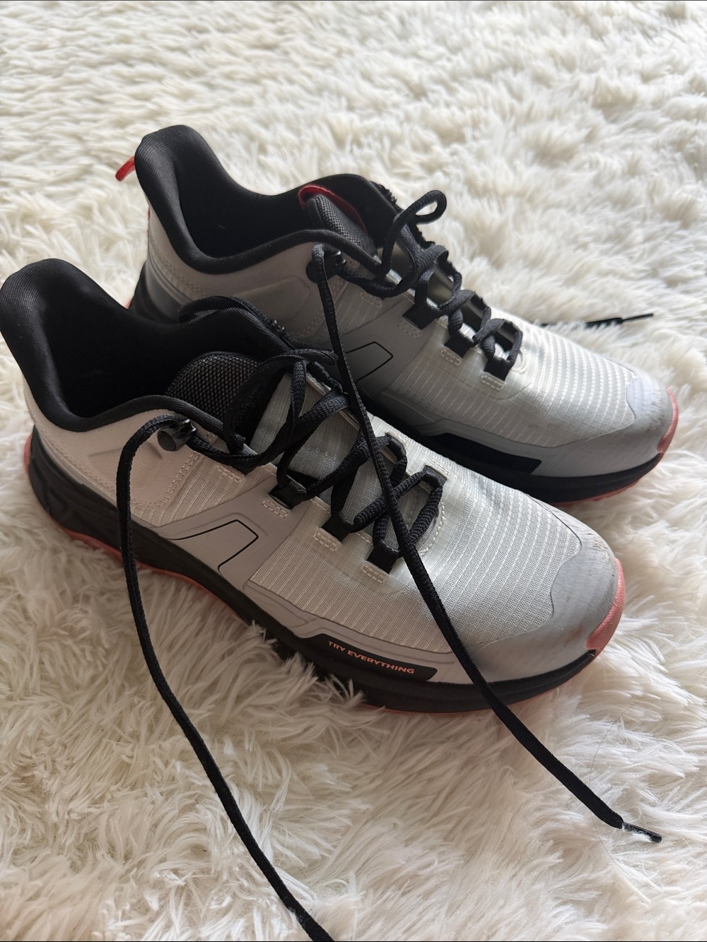 Women’s Hiking / Cross Training Gray Sneakers with Black Laces and Coral Accents